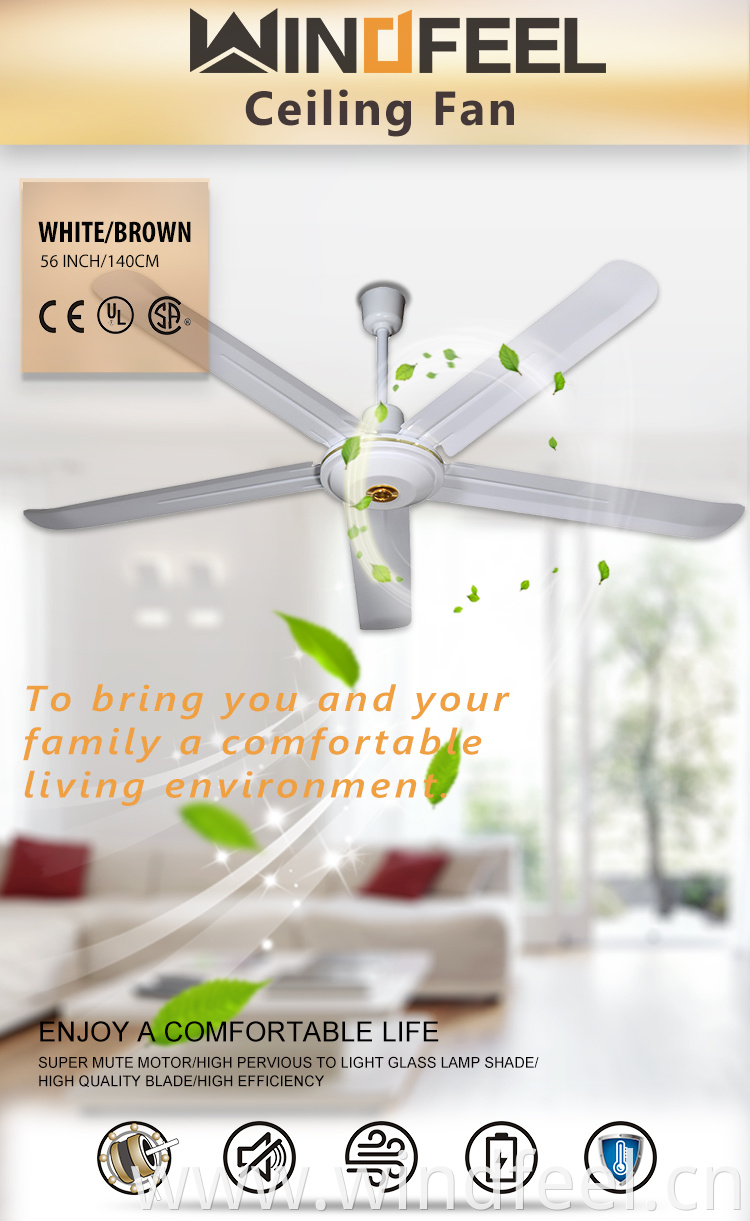 56inch 1400mm White Industrial Style 5 Blade Ceiling Fan